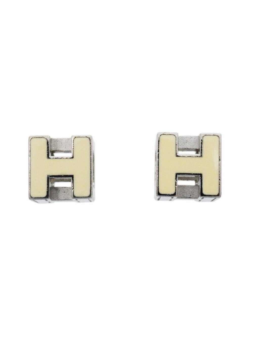 Hermes Earrings H Cube Cage D'h Metal Silver Ivory